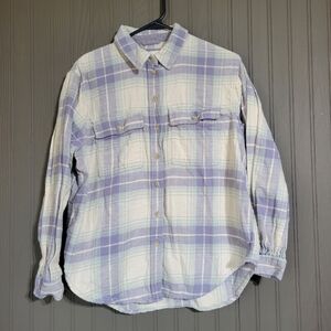 American Eagle Flannel Long Sleeve Button Down Shirt Plaid Purple Women's XS